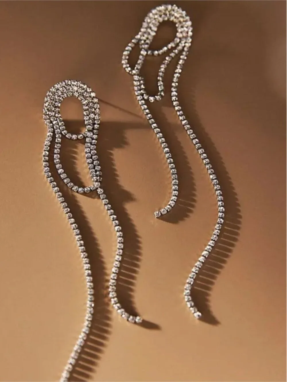 New! Silver Crystal Loop Drop Earrings (1045) NWOT
